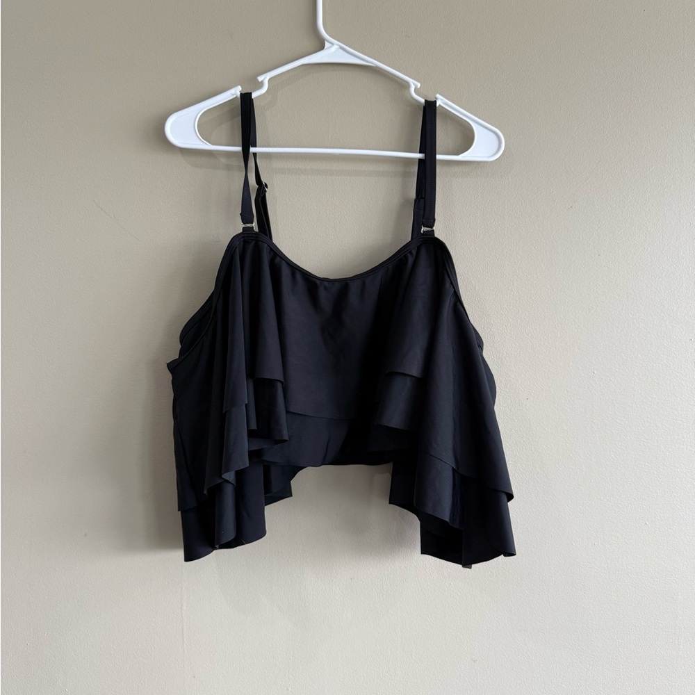 Black Asymmetrical Ruffled Swim To 20W